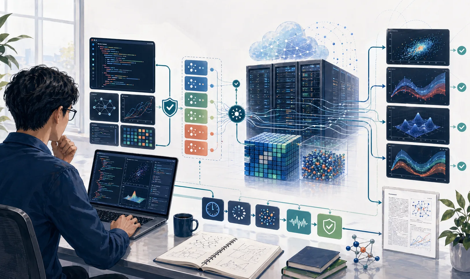本地代码到 HPC 集群再回到诊断图的生产管线插图