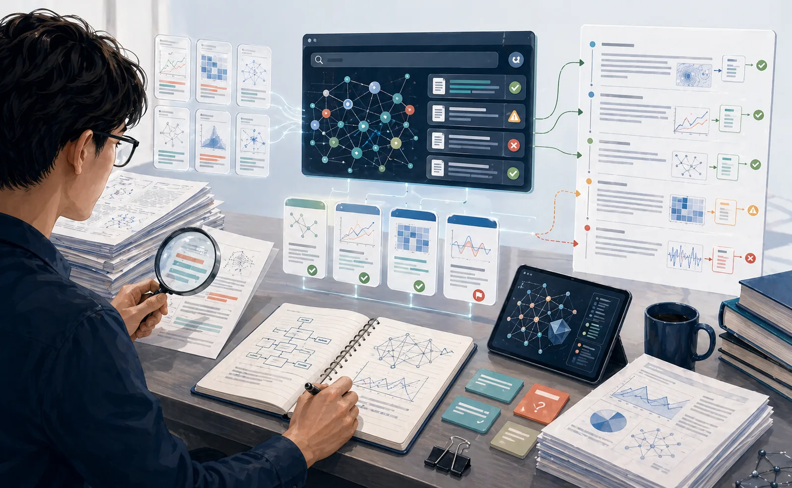 文献检索、引用核查和 claim-evidence 对照插图
