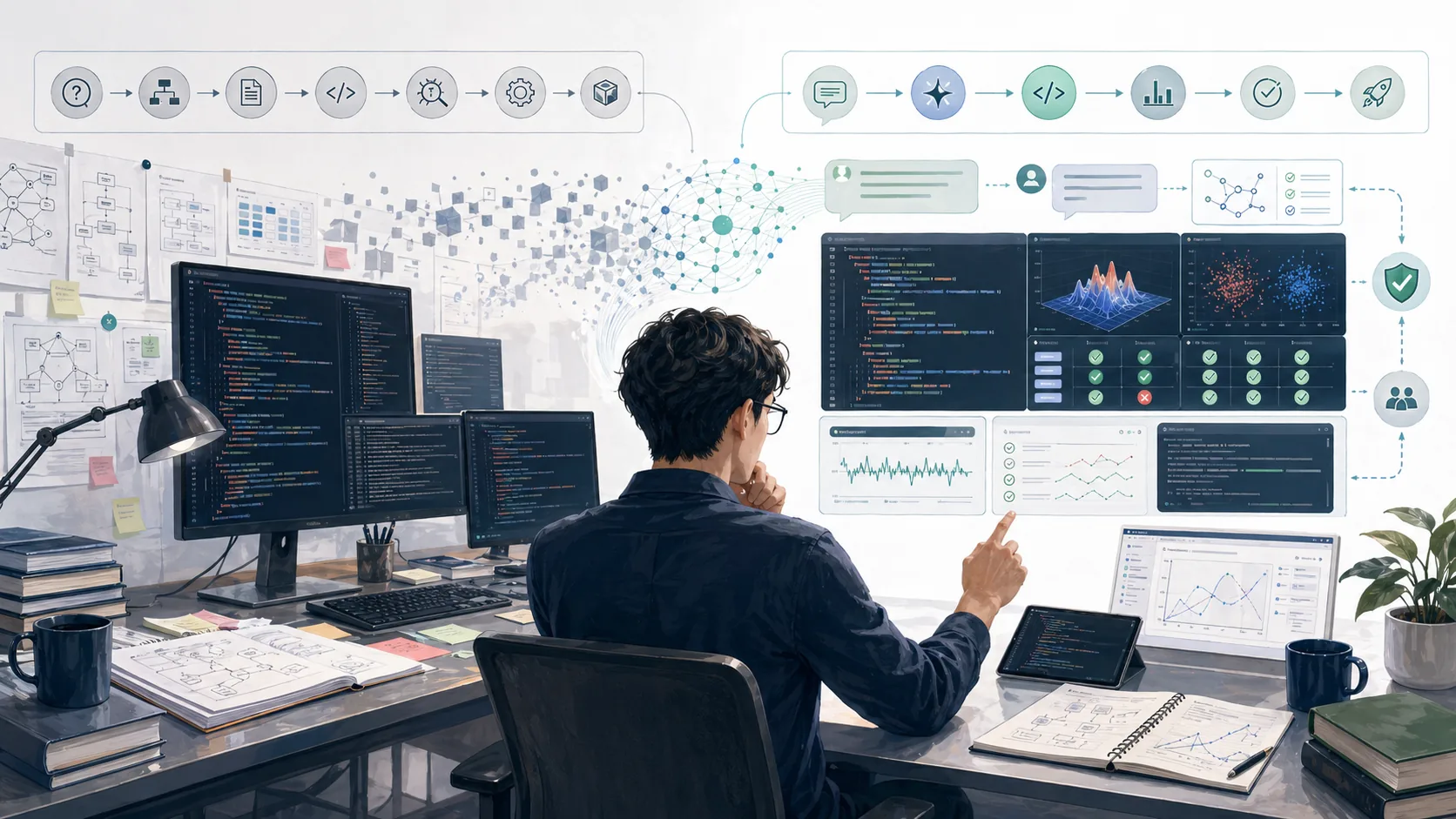 传统编程和 Vibe Coding 两种工作流的对照插图
