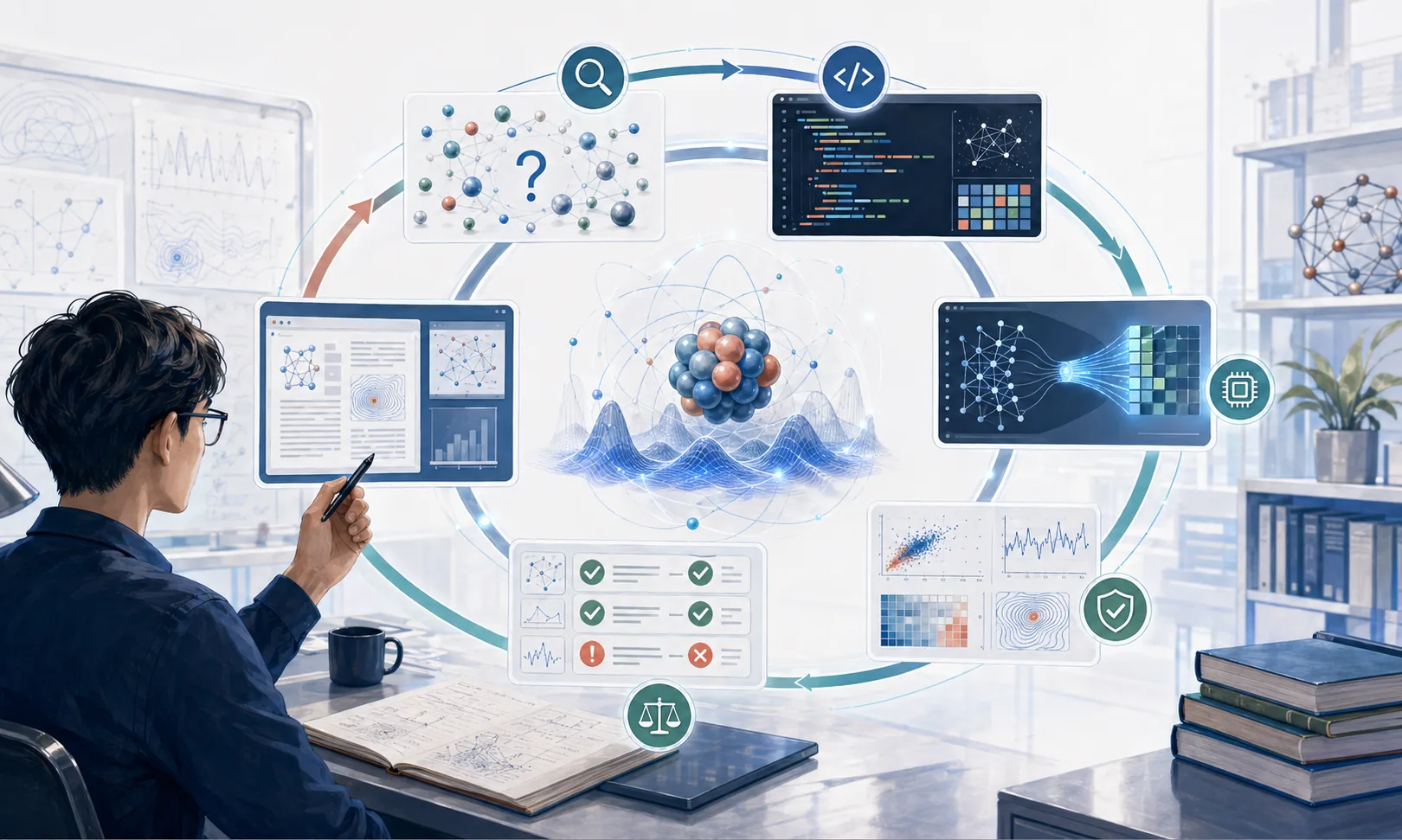 Vibe Research 中人类判断、AI 实现、验证和论文输出的循环插图